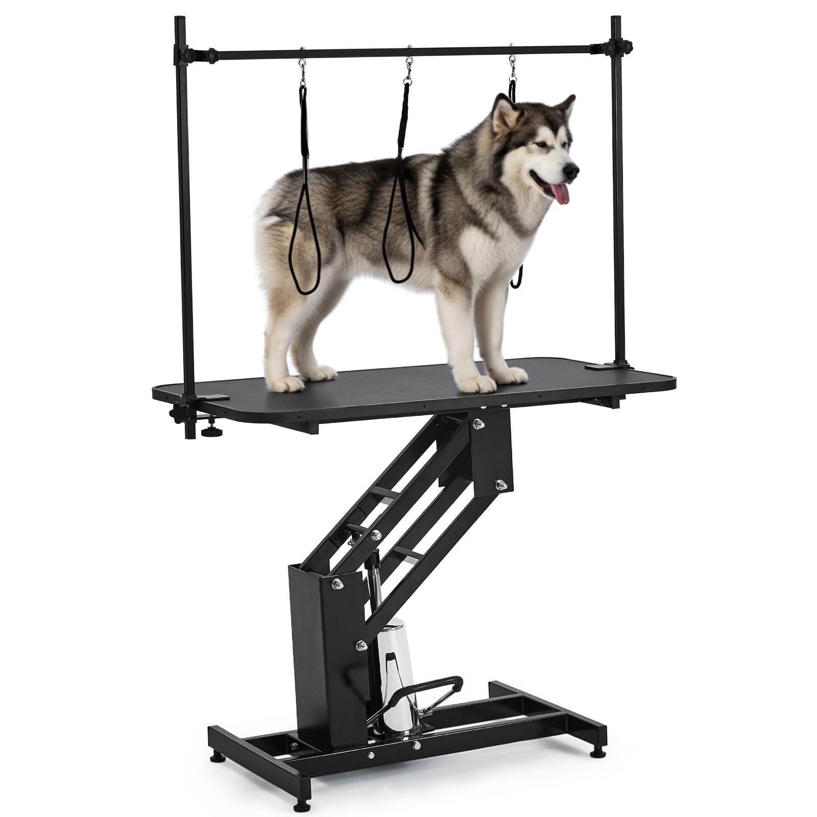 43.3" Hydraulic Grooming Table for Dogs, Steel Frame, Adjustable Height, 350 LB