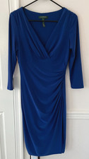 Lauren Ralph Lauren RL Dress 6 Blue 3/4 Sleeve Jersey Stretch Timeless Stylish