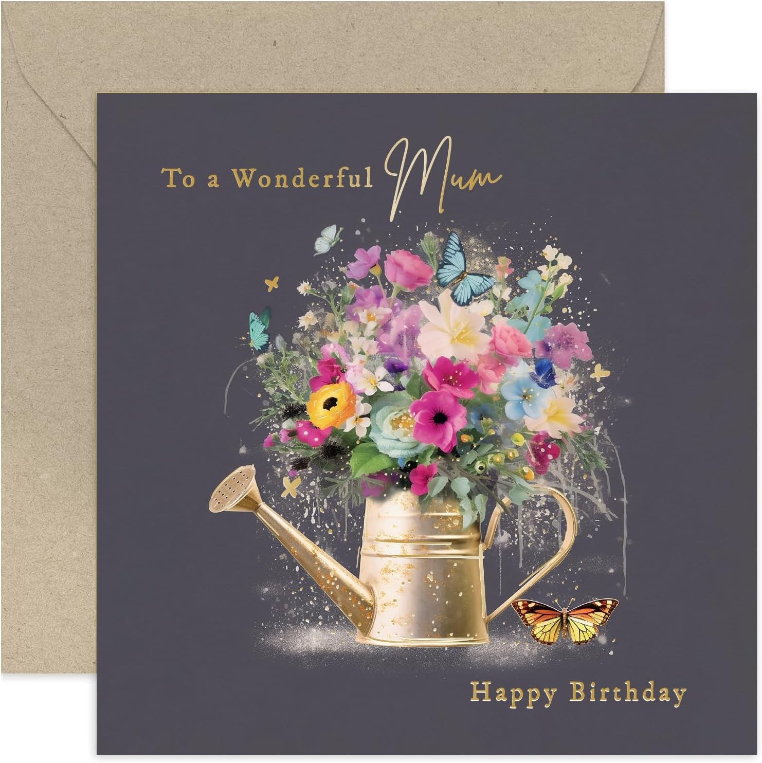 Female Happy Birthday Card for Mum - 'Wonderful Mum' Watering Can Birthday Card