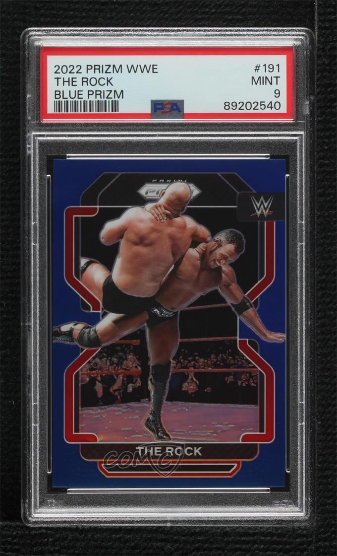 2022 Panini Prizm WWE Blue Prizm 183/199 The Rock #191 PSA 9 MINT m5i