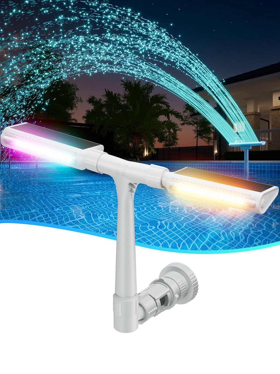 Fuente Solar Piscina con Luces de 10 Colores - Detección Automática de Luz, Control Remoto