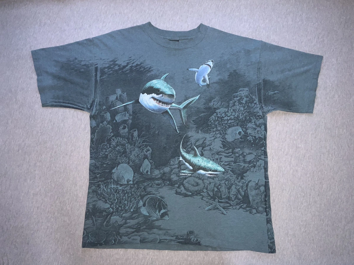 T-shirt Vintage Habitat Homme Taille M - Blanc Avec Imprimé Animaux Des Années 90