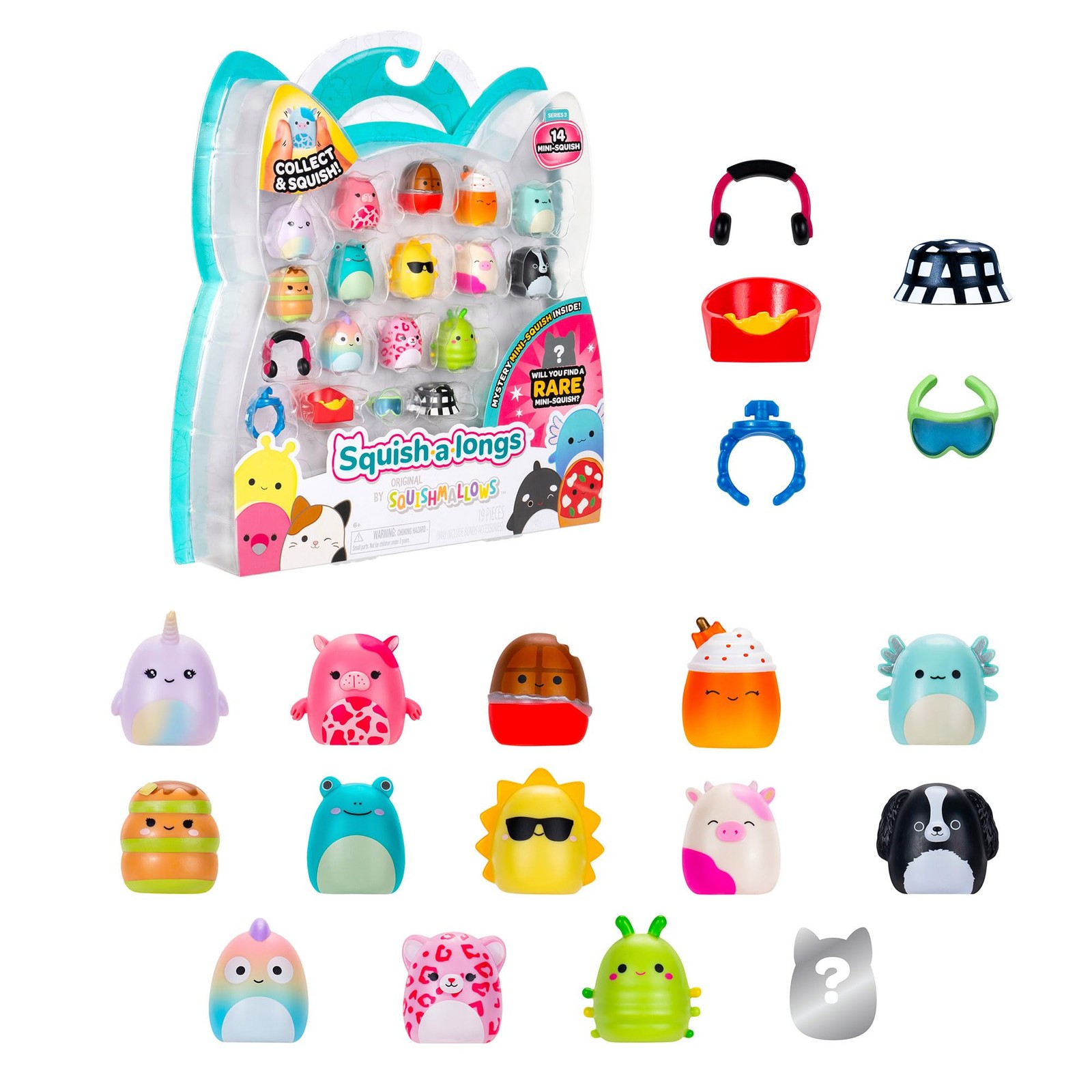 Squish-a-longs Mini-Squish 14-Pack (Wave 3, Style 1) - Pink Cow, Green Caterpill