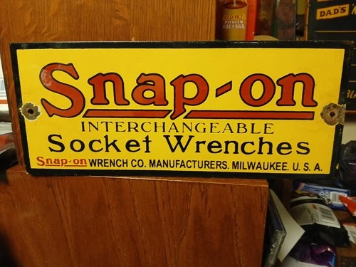 Vintage Snap-On Tools Porcelain Sign - Auto Wrench Gas Service Garage Shop Sign