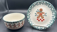 Tienshan Folkcraft GINGERBREAD  Set of 3 Salad Plates 7 1/2" And 1 Bowl