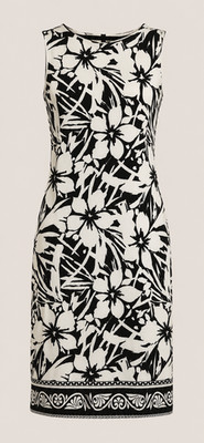 Lori M Collection Women's L/G Black White Floral Sleeveless Lined Shift Dress