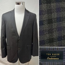 Ted Baker Men s 42S Gray Purple Grid Plaid Jones SPJ Blazer Jacket Elbow Patches
