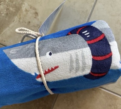 NWT Pottery Barn Kids ~SHARK~ BEACH TOWEL ~PREPPY LIFE PRESERVER~ 32x64  Pool