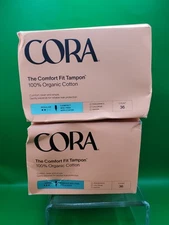 2 X Cora Comfort Fit Tampon Regular Compact Applicator 100% Organic Smooth 36Ct