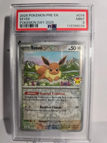 PSA 9 Eevee - (Pokemon Day 2025) (Reverse Cosmos Holo) 074/131