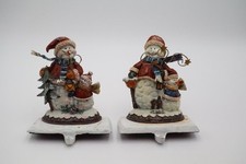 Vintage Snowman Christmas Stocking Holders Set of 2 Resin Metal Star Mantel