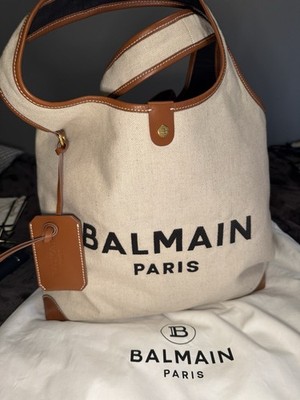 Balmain B Army Grocery Tote Bag in Canvas with Leather Handle