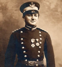 Army Artillery Soldier With Medals Real Photo Postcard RPPC