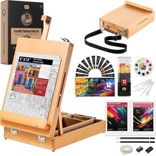 Beechwood Tabletop Easel Set for Painting, 60 Pieces 2-in-1 Art Supplies Spec...