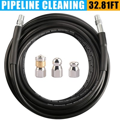 5800PSI Sewer Jetter Nozzles Kit 32FT Drain Cleaning Hose for Pressure Washer