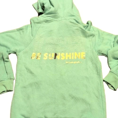 SPIRITUAL GANGSTER GREEN ZIP UP HOODIE GOLD FOIL BE GRATEFUL BE SUNSHINE JR S/10
