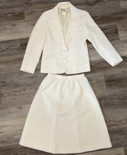 Vintage 70's Lilli Ann Cream Jacket  A-line Wrap Skirt 2pc Suit Textured