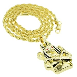Authentic Egyptian God Of The Dead Anubis Bust Hip Hop Chain Gold Plated Rope Necklace 24"