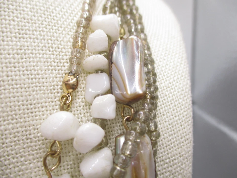 Glass Abalone Shell Statement Bib Necklace Seed Beads 0017 - Image 4 of 4