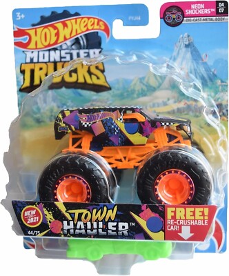 Hot Wheels Monster Trucks Town Hauler with Re-Crushable Car