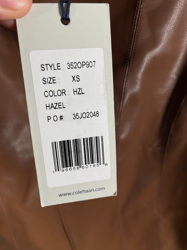 BNWT Cole Haan Womens Full Zip Faux Leather Biker Jacket Brown Sz XS - Picture 7 of 14