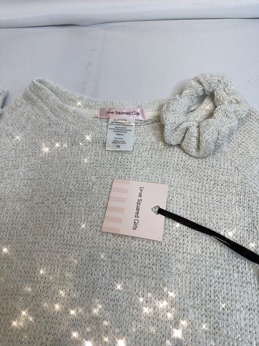Love Squared Girls Sweater Sz 10 Matching Scrunchie Metallic Glitter Crew Neck