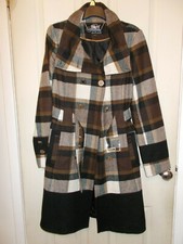 Stunning Women Ladies Coat Size 8 Checkered Brown Black White Julien Macdonald