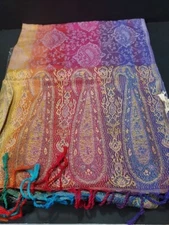 PURPLE Silk Gypsy Blu Paisley Shawl Wrap With Fringe