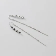 925 Sterling Silver Threader CZ Climber Crawler Ear Thread Earrings