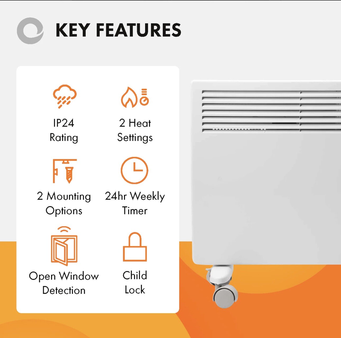 Devola Electric Panel Heater 1000W Wall Mounted &Freestanding Timer
