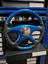 RAPTOR 15" BLACK LEATHER BLUE WOOD STEERING WHEEL