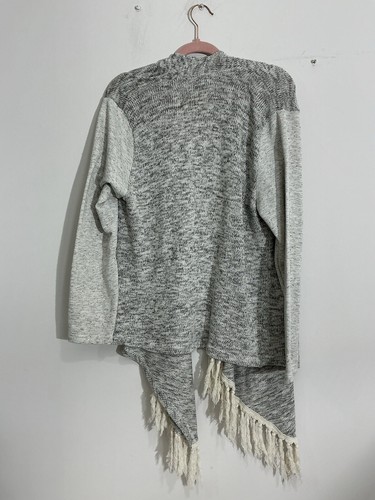 Womans RXB Gray Open Front Long Sleeve Cardigan Sweater Fringe XL - Picture 2 of 8