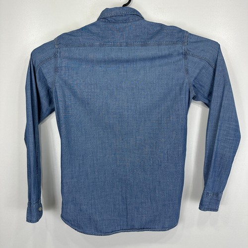 Uniqlo Camicia Denim Uomo Taglia S Blu Chambray Manica Lunga Slim Bottoni Cowboy - Foto 4 di 11