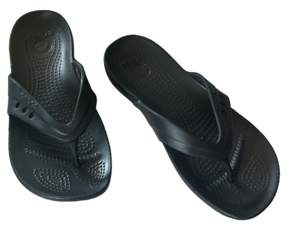 Croc Flip Flops Sandals Women's Size 8 W Black Solid Shoes-image