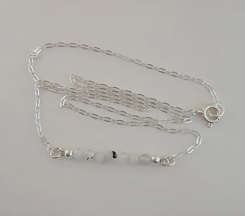 Rainbow Moonstone Gemstone Bar & Sterling Silver Necklace 45cms OR custom made - Picture 6 of 7