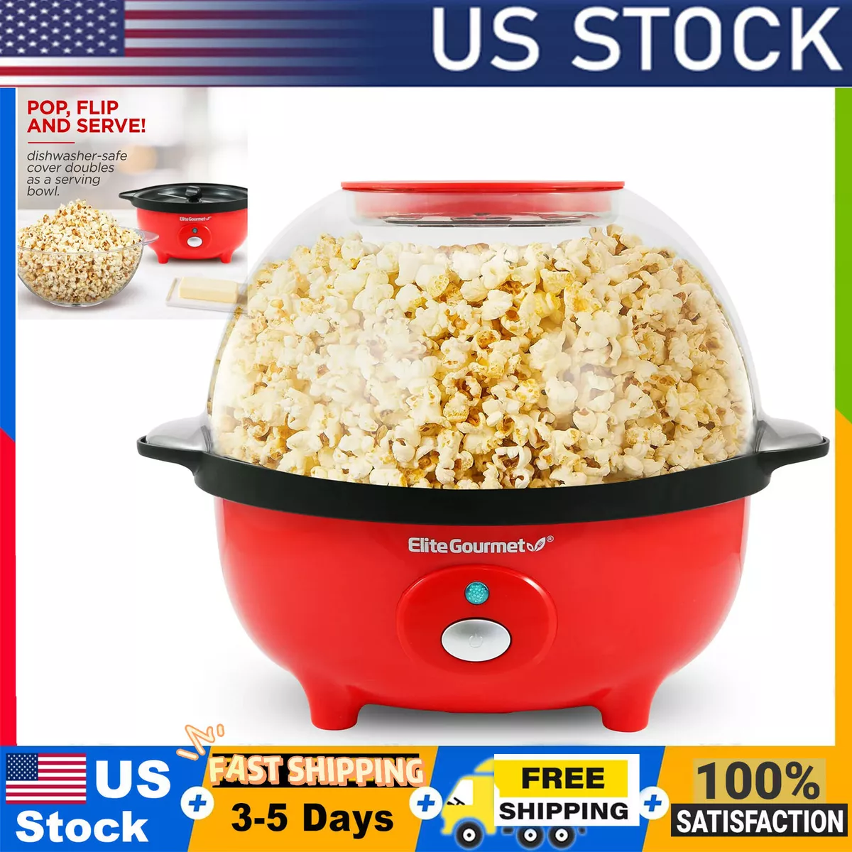 Elite Gourmet red Automatic Stirring Popcorn Maker Popper Electric,EPM330R