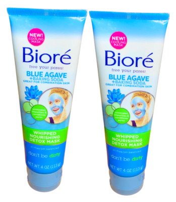 2 Biore Whipped Nourishing Detox Mask BLUE AGAVE + Baking Soda 4 oz, Clear Pores