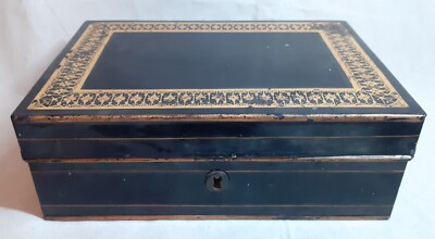 Antikes Kleingeld aus Stahl Metall, stabile Kiste & Tablett - ohne Schlüssel - 24,5 cm - SALE