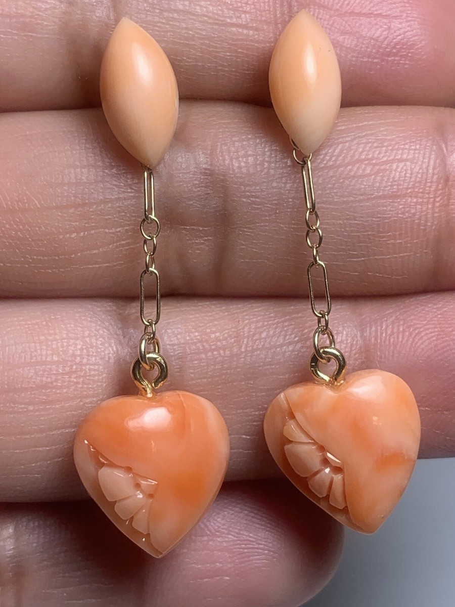 Carved Pink Angel Skin Coral Earrings Estate Lot #3 Jewelry UK