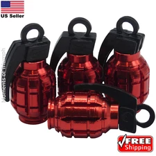 4x Grenade Tire Valve Stem Caps Universal Standard Fitting Car Truck (Red)