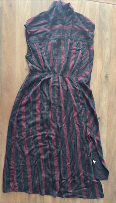 Zara Womens Size S High Neck Sheath Dress Red Black Striped Sleeveless  Summer