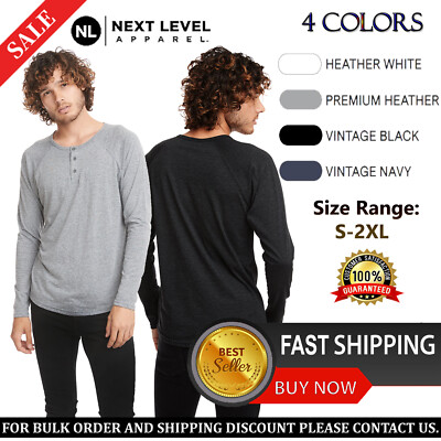 Next Level Apparel Men's Triblend Long Sleeves Straight Hemmed Henley 6072 S-2XL