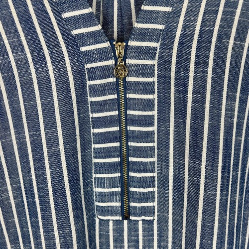 Anne Klein Shirt Dress 16 Blue White Stripe 1/4 Zip Front Shift Short Sleeve - Picture 5 of 12