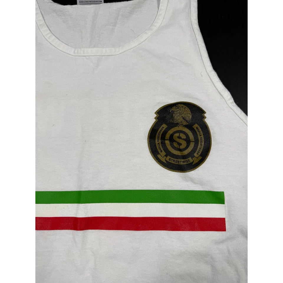Винтажная мужская майка Streetwise большой белый мексиканский флаг в полоску Лос-Анджелес - Изображение 3 из 4