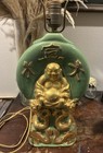 Vintage Green And Gold Ceramic Buddha Lamp — photo 2
