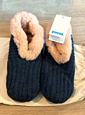 Pacas Slip-On Slippers Teal Twist Knit Faux Fur Lined Alpaca Men  s M, L, XL