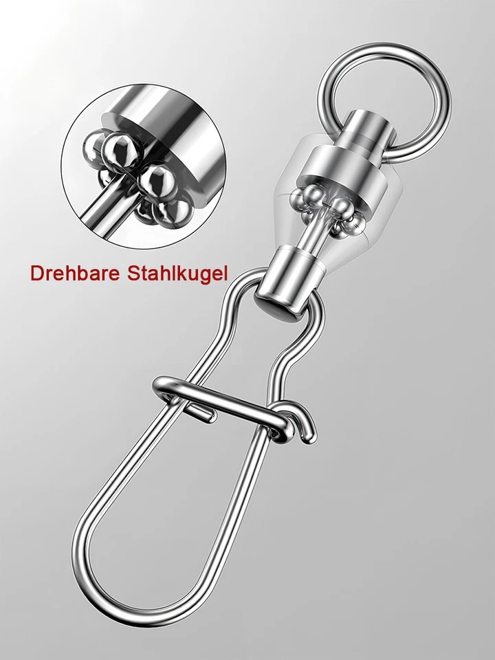 Edelstahl Kugellager Wirbel Angelwirbel Powerwirbel Doppelverschluss Karabiner - Bild 4 von 4