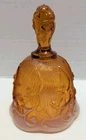 Vintage Fenton Amber Opalescent Lily of The Valley Floral Glass Bell with Ringer