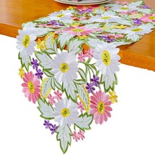 Spring Daisy Table Runners Embroidered Flowery Table Linen for Home Decoratio...