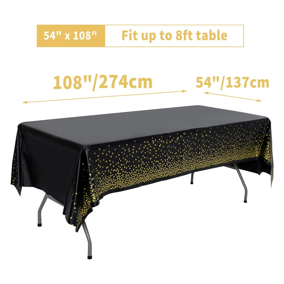 Black and Gold Disposable Tablecloth for Party Gold Dot Rectangular Plastic T... - Image 4 of 4